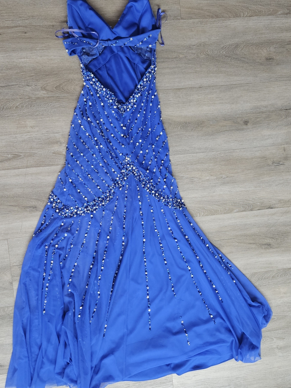 Royal Blue Beaded Backless Evening Gown